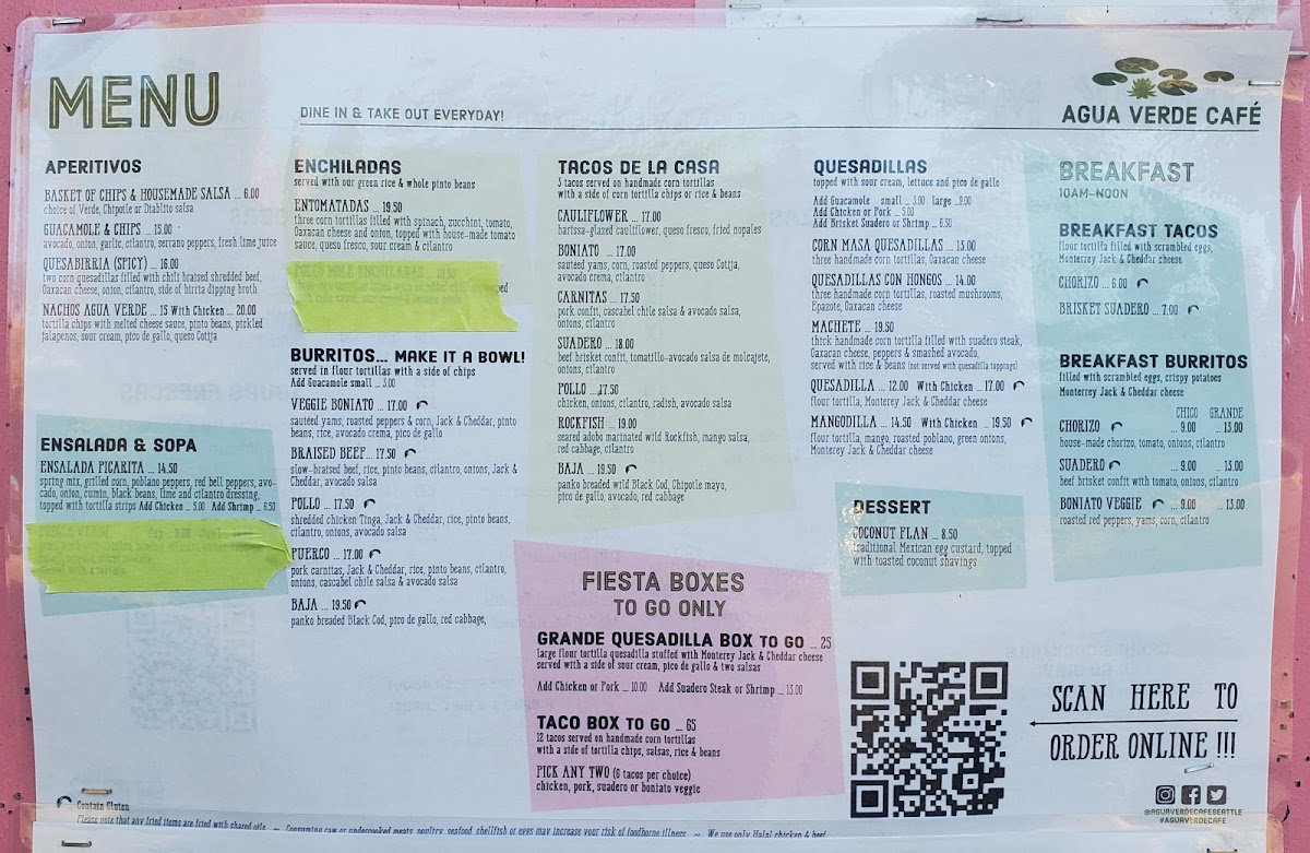Agua Verde Cafe Menu - Image 1
